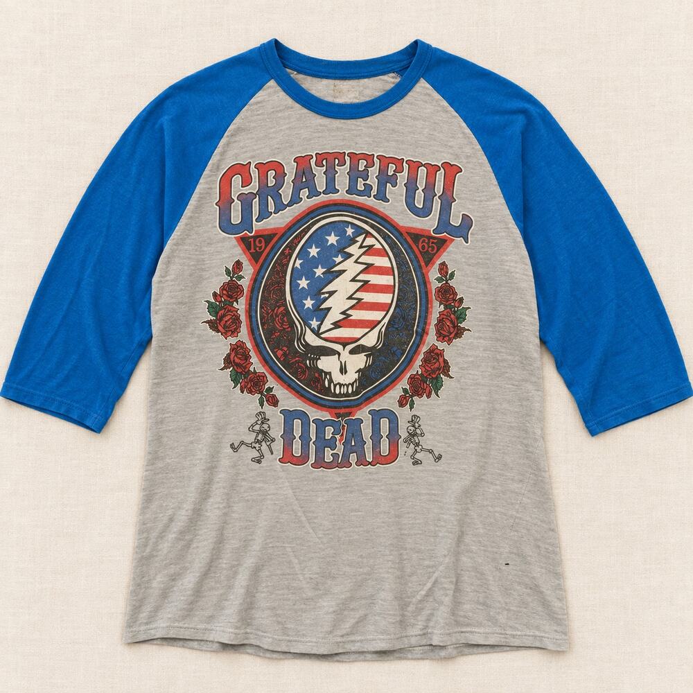 Grateful Dead Raglan 3/4 Sleeve Shirt Size Large Steal Your Face 1965 Baseball